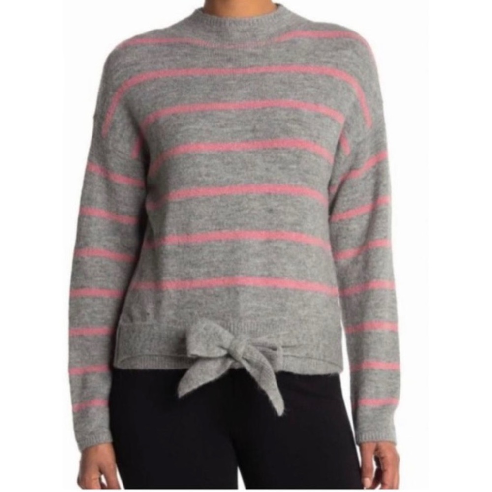 WAYF Wool Blend Striped Tie Knot Front Sweater